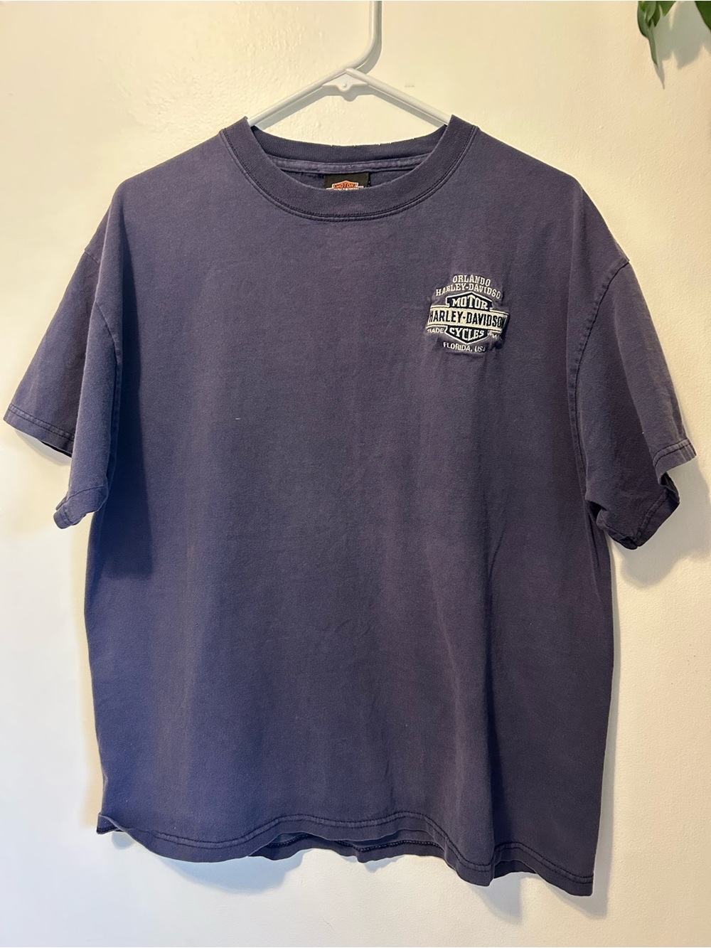 90s Vintage Harley-Davidson Men's Blue Logo Short-Sleeve Shirt - Large